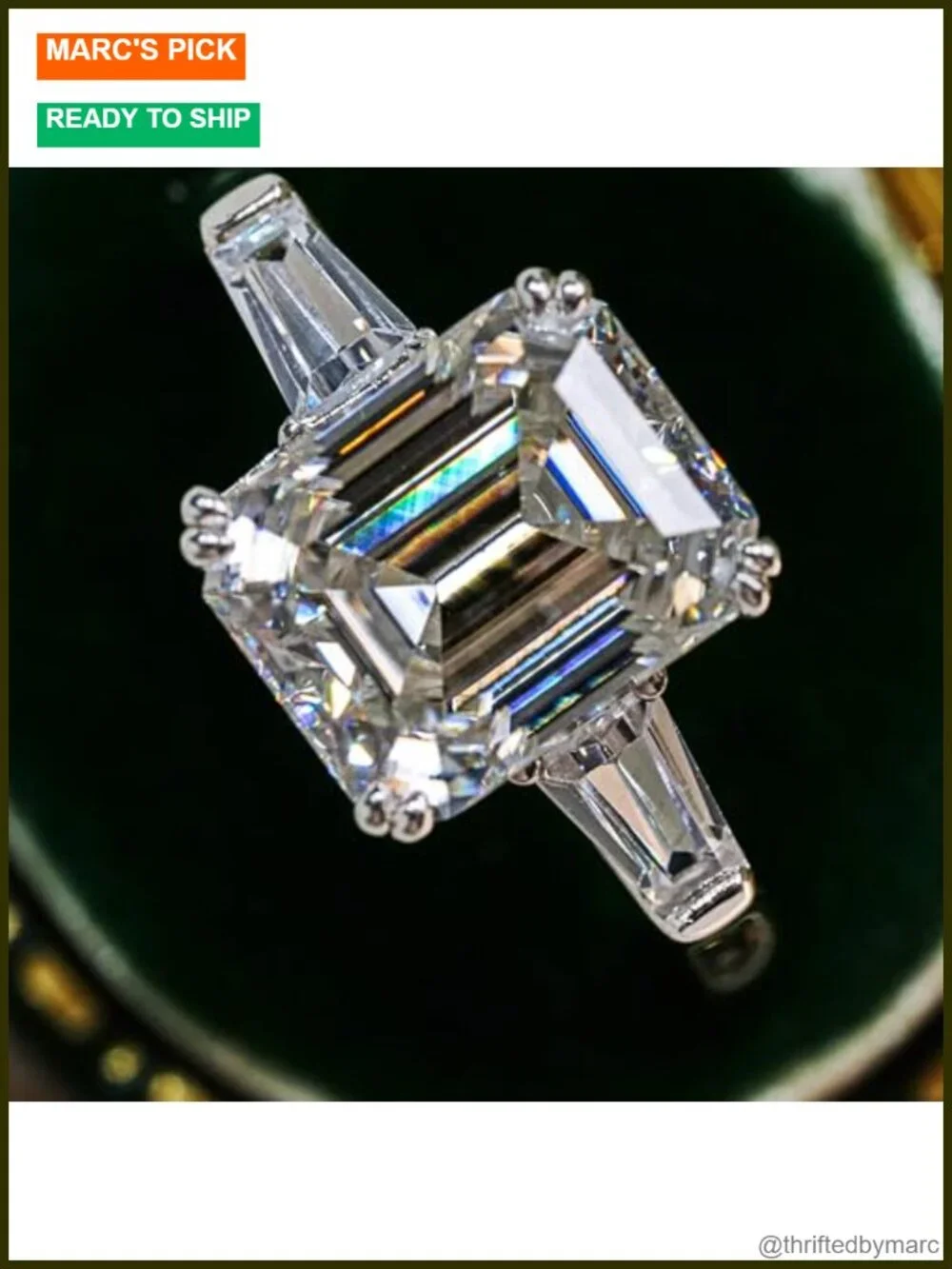 4ct Moissanite Emerald Cut Engagement Ring 925 Sterling Silver 18K White Gold